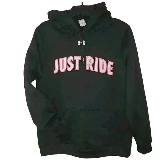 Under armour black pullover hoodie "just ride" size small - Picture 1 of 8
